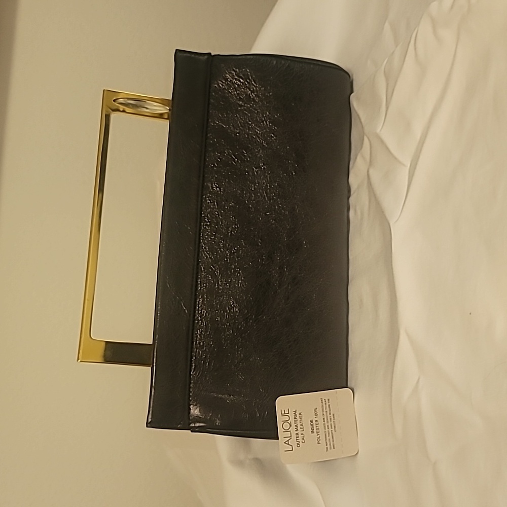 LALIQUE 💯AUTHENTHIC BLACK LEATHER CLUTCH PRE-OWNED (USED OBE TIME) ONLY STUNING